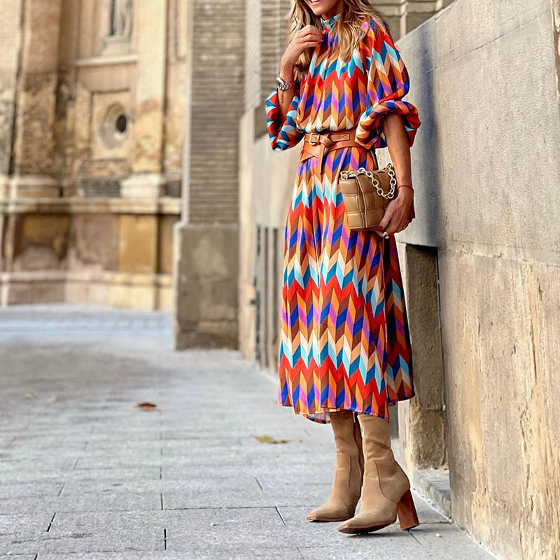 Sophie | Midi jurk met kleurrijke print