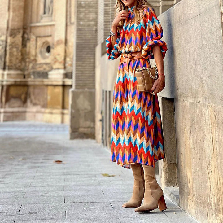 Sophie | Midi jurk met kleurrijke print