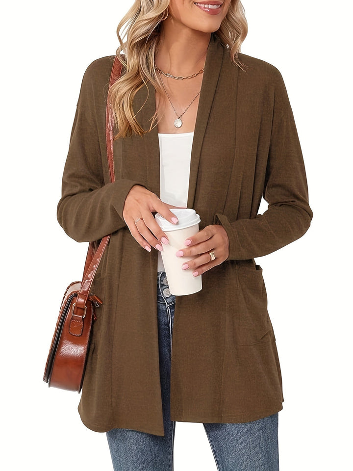 Sophie | Stevig gebreid casual vest met lange mouwen en open voorkant