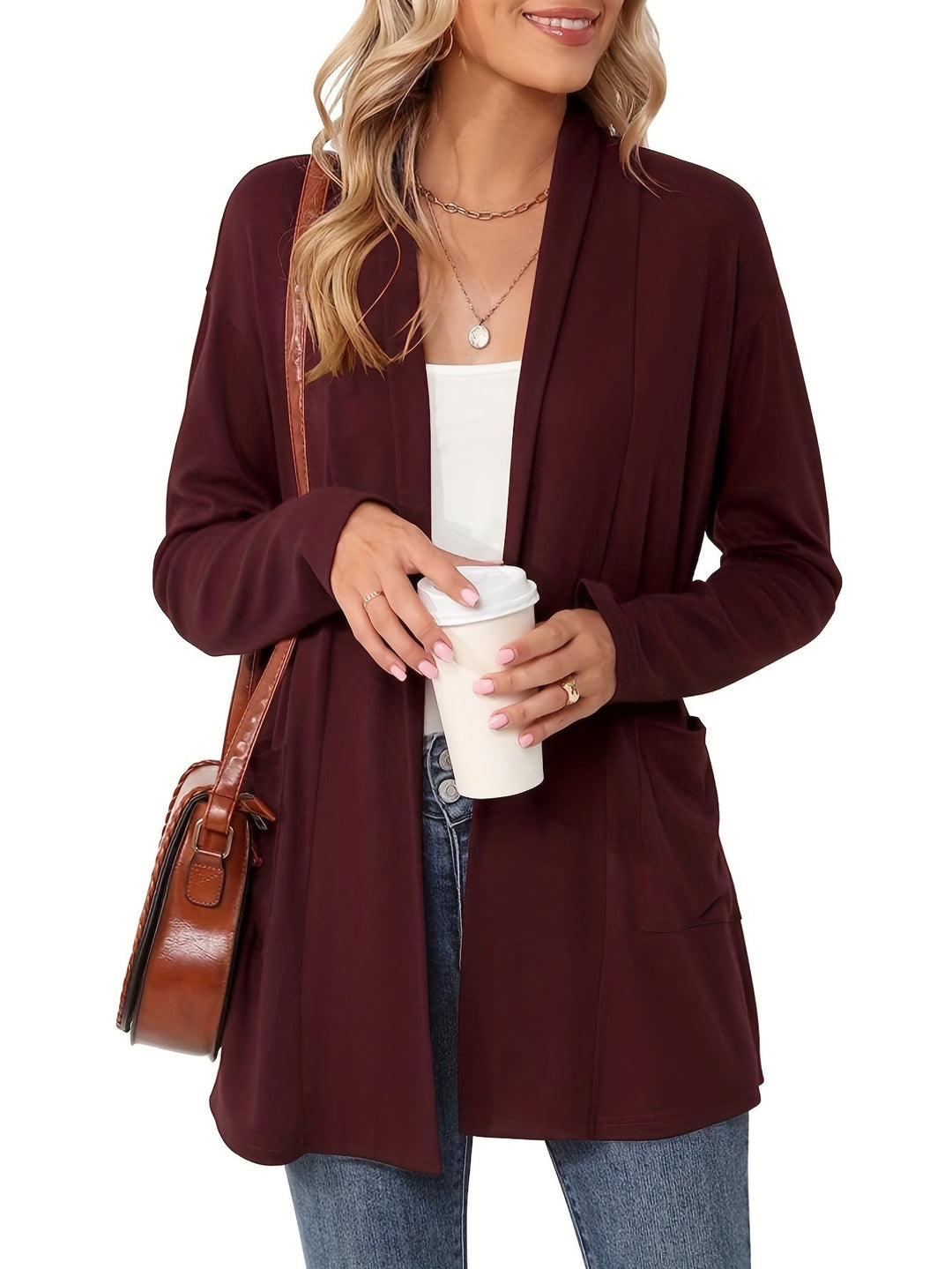 Sophie | Stevig gebreid casual vest met lange mouwen en open voorkant