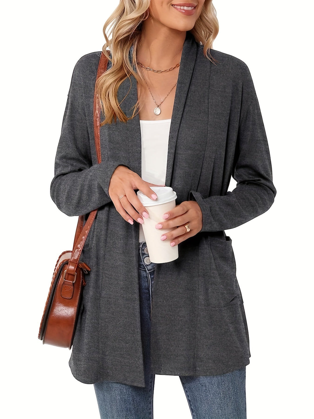 Sophie | Stevig gebreid casual vest met lange mouwen en open voorkant