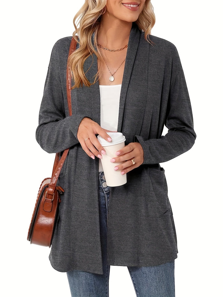 Sophie | Stevig gebreid casual vest met lange mouwen en open voorkant