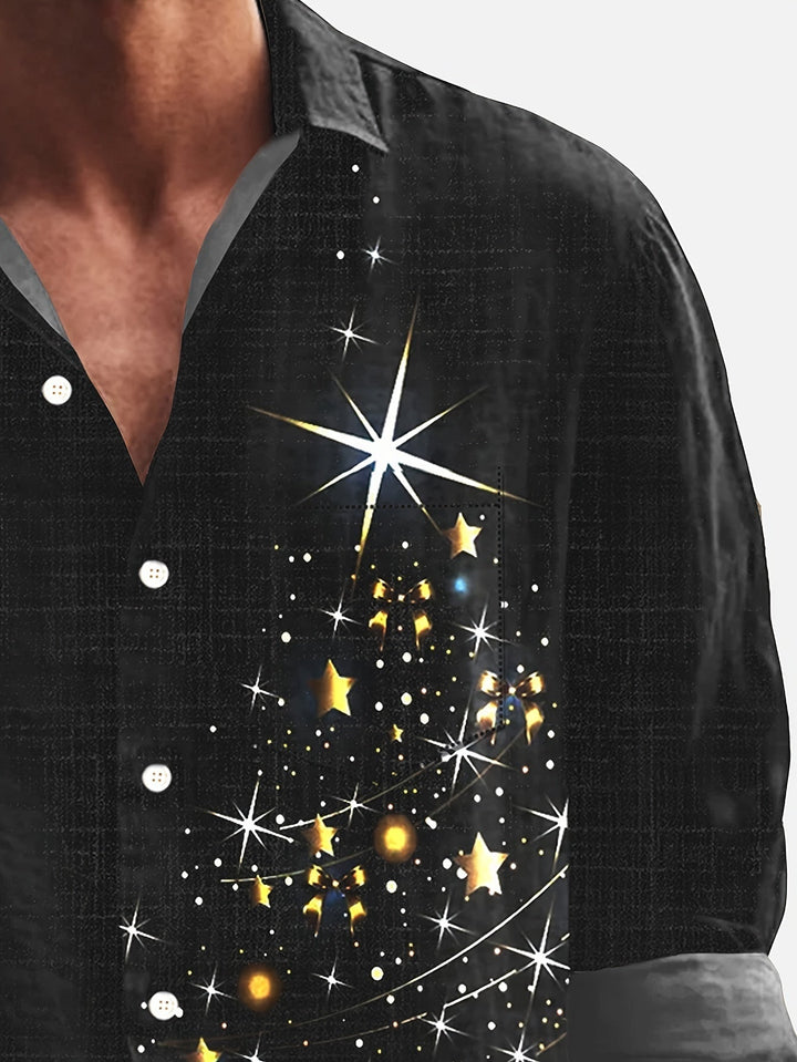 Stan | Glanzend kerstboomprint heren overhemd met lange mouw