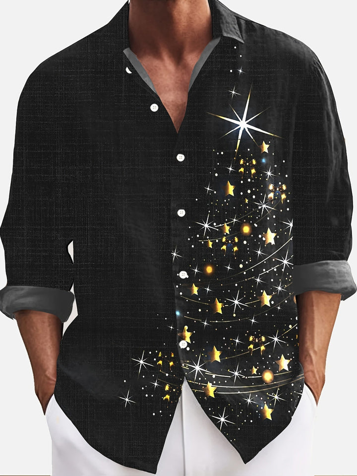 Stan | Glanzend kerstboomprint heren overhemd met lange mouw