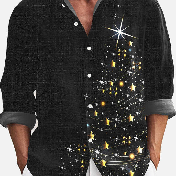 Stan | Glanzend kerstboomprint heren overhemd met lange mouw