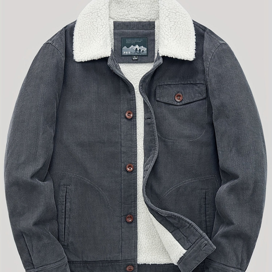 Sven | Warme fleece corduroy heren knoopjas