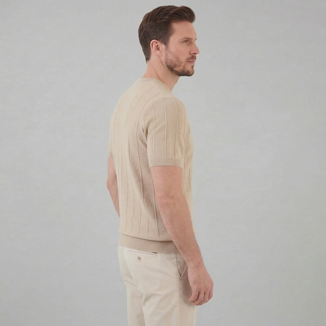 T-Shirt Heren Rib Knit Casual Chic Lange Mouwen