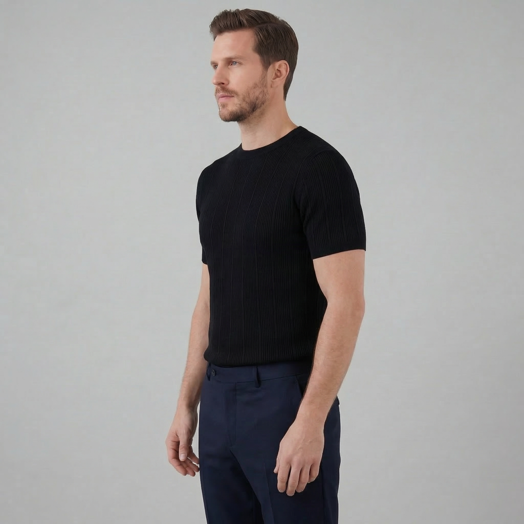 T-Shirt Heren Rib Knit Casual Chic Lange Mouwen