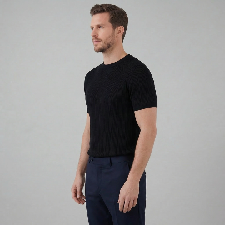 T-Shirt Heren Rib Knit Casual Chic Lange Mouwen