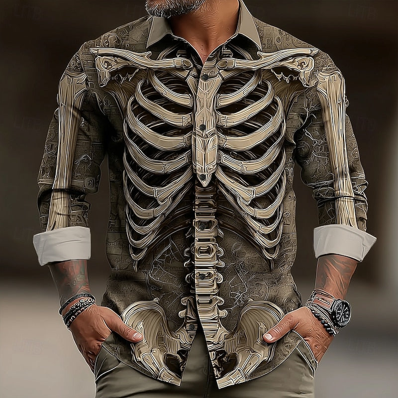 Ambrose | Halloween Skelet Overhemd met Knoopsluiting