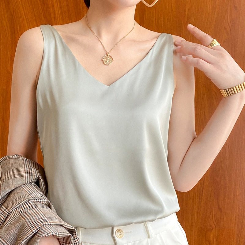 Satijnlook Tank Top Met V Hals En Losvallende Pasvorm