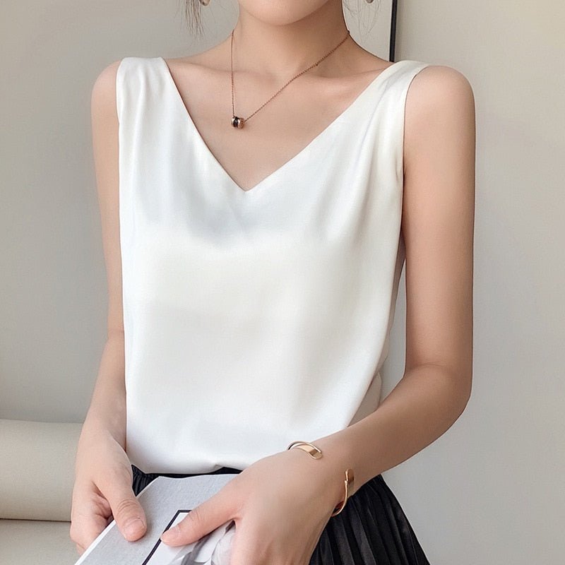 Satijnlook Tank Top Met V Hals En Losvallende Pasvorm