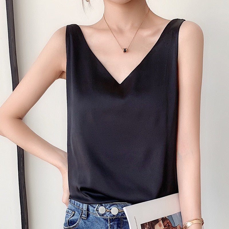 Satijnlook Tank Top Met V Hals En Losvallende Pasvorm