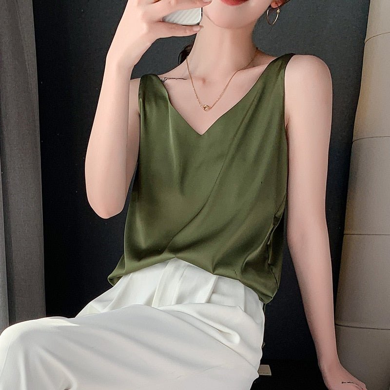 Satijnlook Tank Top Met V Hals En Losvallende Pasvorm