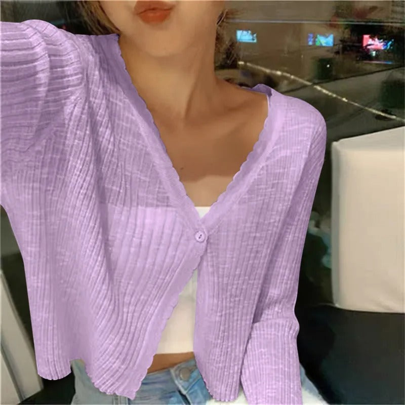 Dames Lichtgewicht Geribbelde Knit Button-Up Cardigan Trui