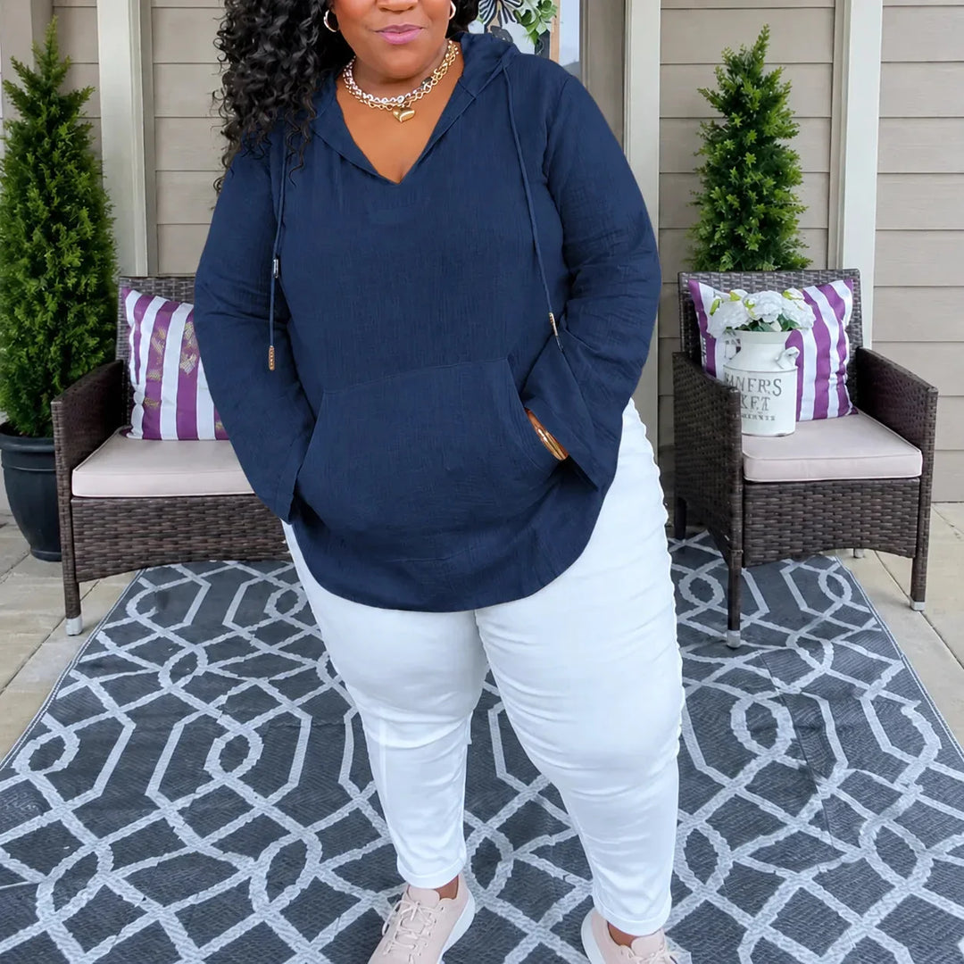 Muslina – Zachte V-hals Hoodie Zomer Top met Kangoeroezak