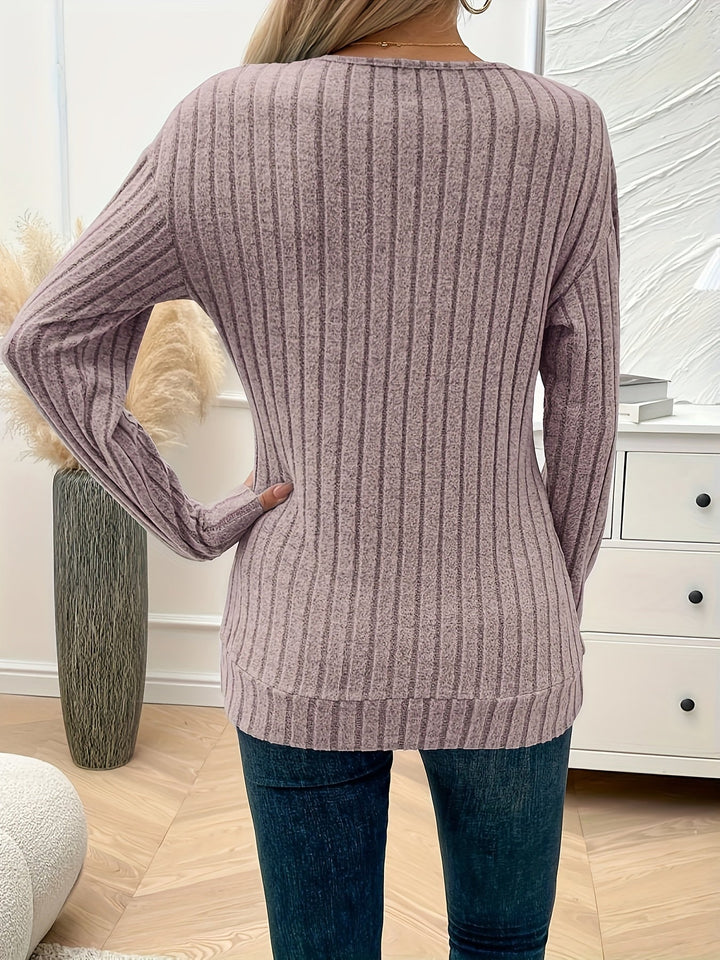 Vera | Effen kleur V-hals T-shirt met lange mouw