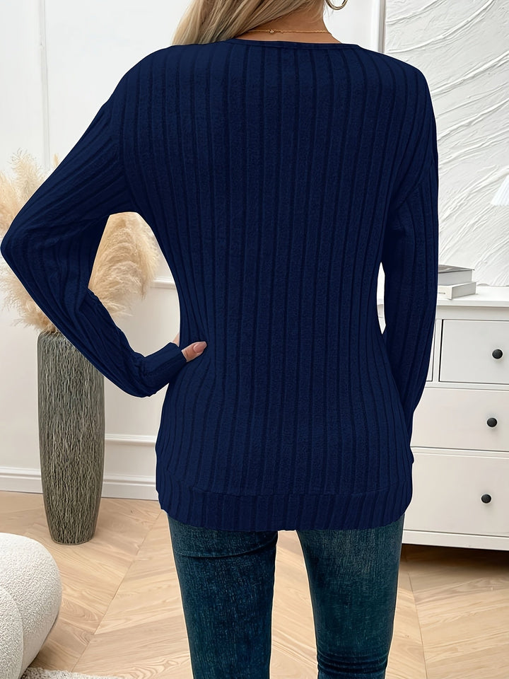 Vera | Effen kleur V-hals T-shirt met lange mouw