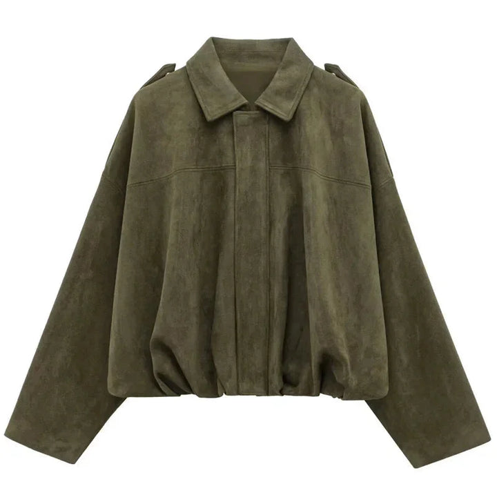 Dames Oversized Faux Suède Bomberjack met Relaxed Streetwear Pasvorm