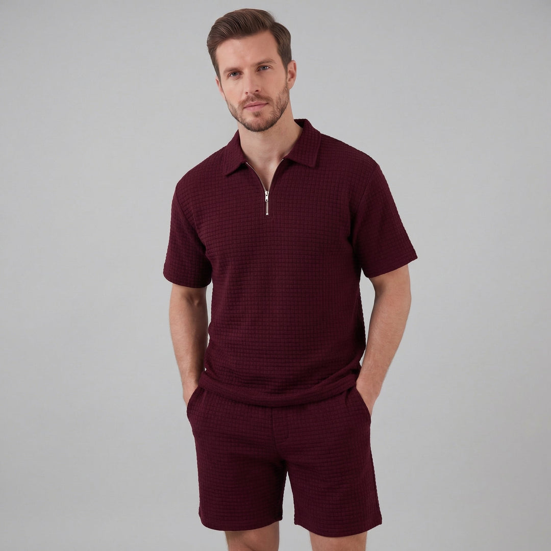 Waffle Knit Set Heren Zomer Casual Half Zip Polo