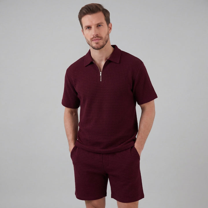 Waffle Knit Set Heren Zomer Casual Half Zip Polo