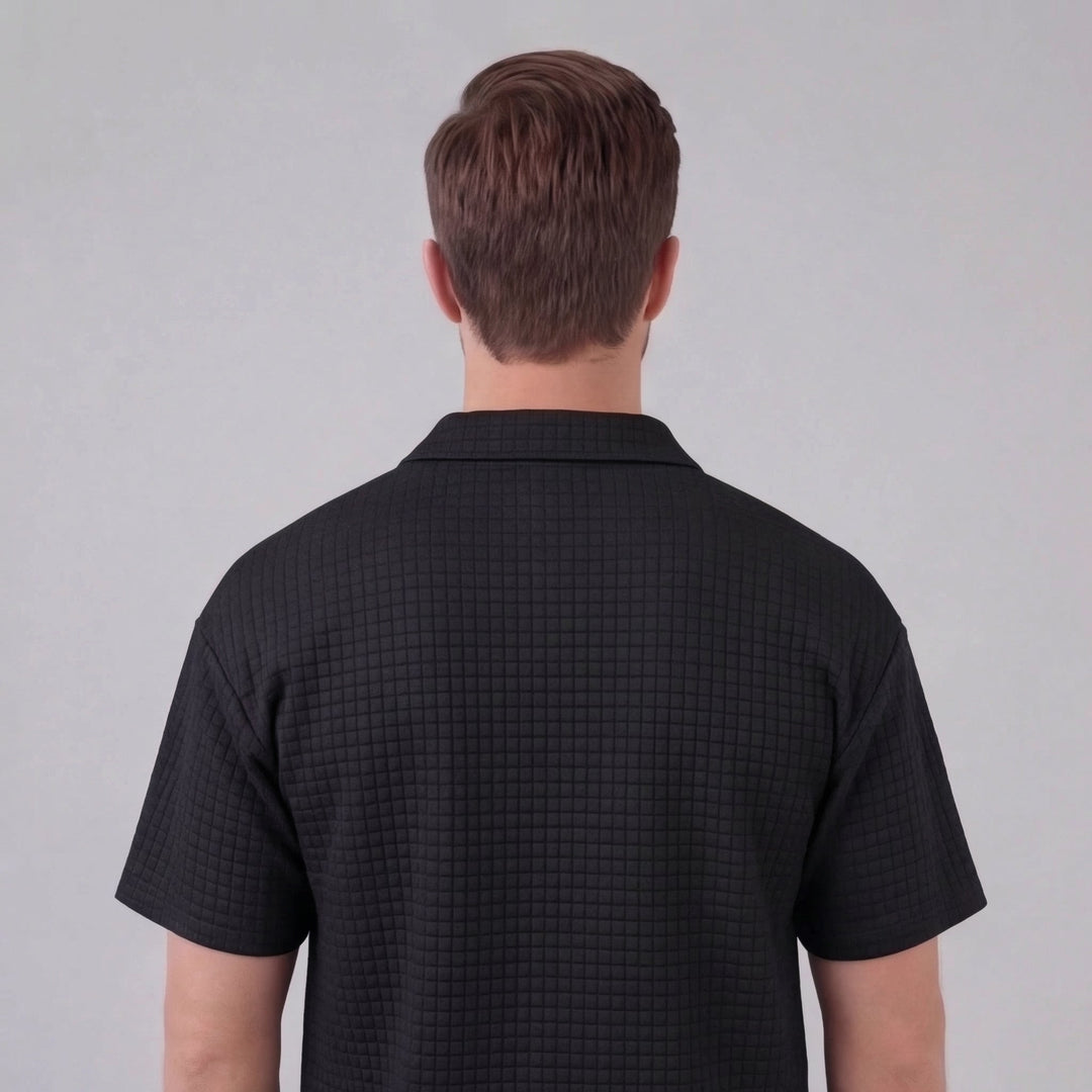 Waffle Knit Set Heren Zomer Casual Half Zip Polo