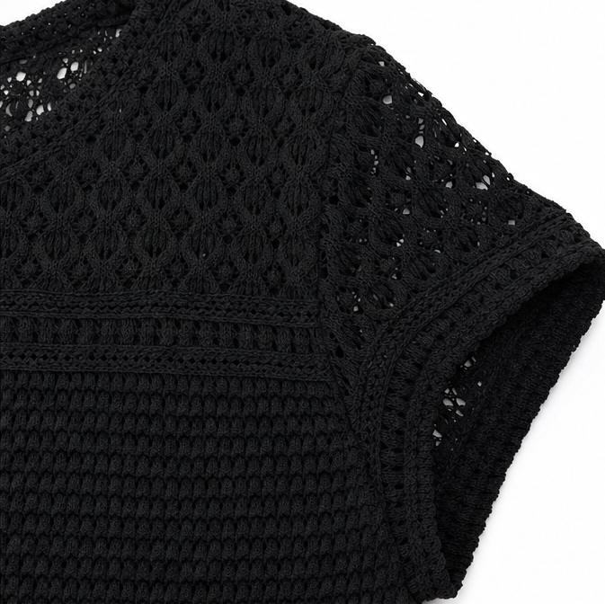 Wearbella – Open Gebreide Korte Mouwen Top, Wafeltextuur Lente Zomer Blouse voor Vrouwen