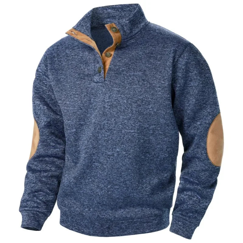 Van Dal | Heren Cozy Button-Neck Sweatshirt met Suède Accenten