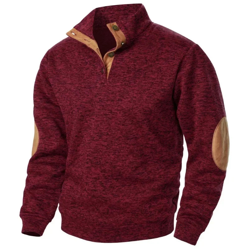 Van Dal | Heren Cozy Button-Neck Sweatshirt met Suède Accenten