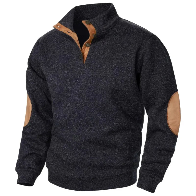 Van Dal | Heren Cozy Button-Neck Sweatshirt met Suède Accenten