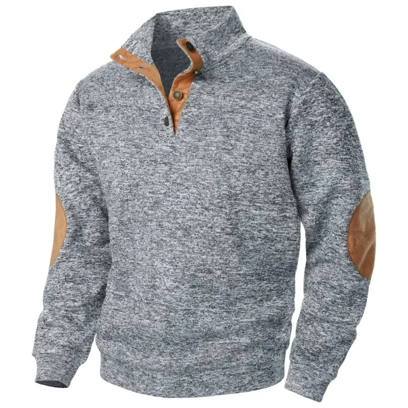 Van Dal | Heren Cozy Button-Neck Sweatshirt met Suède Accenten