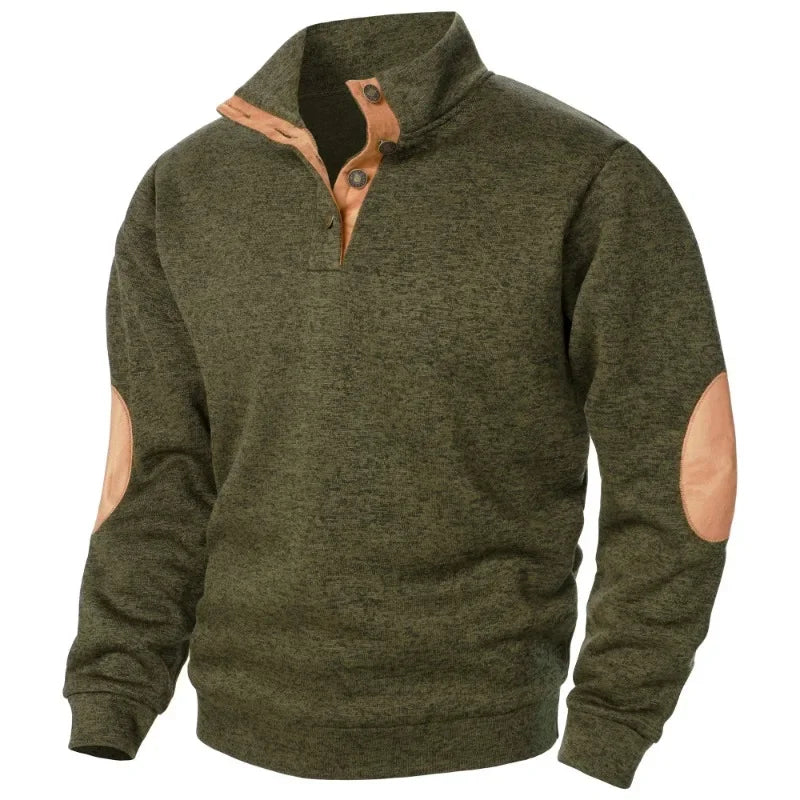 Van Dal | Heren Cozy Button-Neck Sweatshirt met Suède Accenten