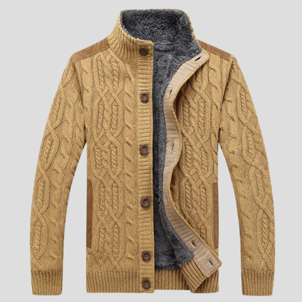 Heren Warm Sherpa Gevoerde Kabelgebreide Cardigan