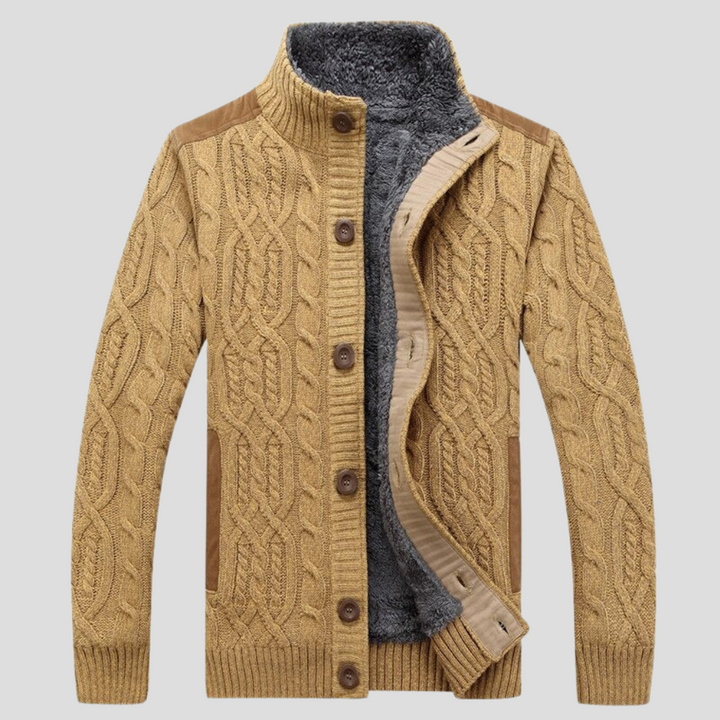 Heren Warm Sherpa Gevoerde Kabelgebreide Cardigan