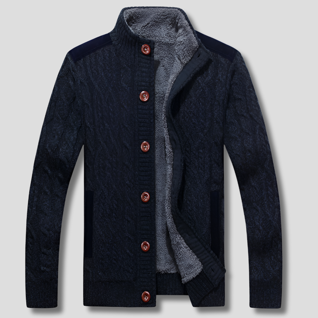 Heren Warm Sherpa Gevoerde Kabelgebreide Cardigan
