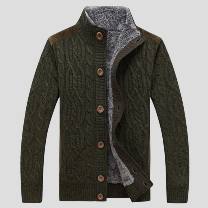 Heren Warm Sherpa Gevoerde Kabelgebreide Cardigan