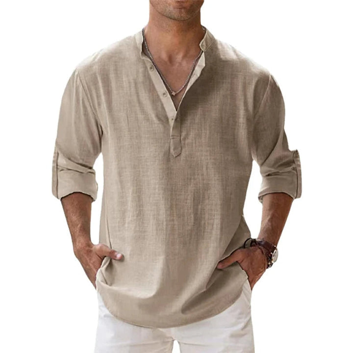 Heren Ademend Linnenmix Henley Shirt