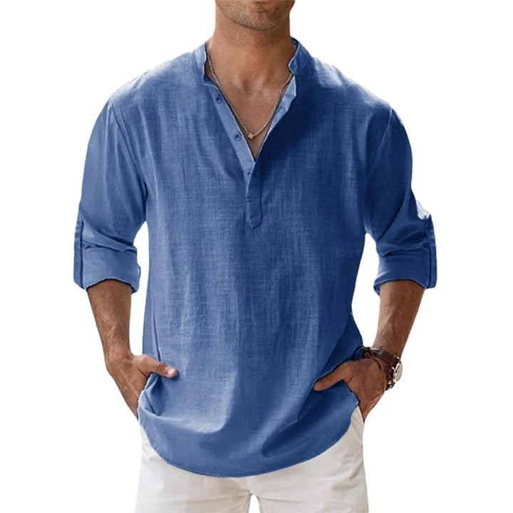 Heren Ademend Linnenmix Henley Shirt