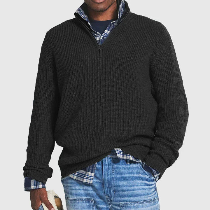 Geribbelde Wollen Pullover met Kwart Rits