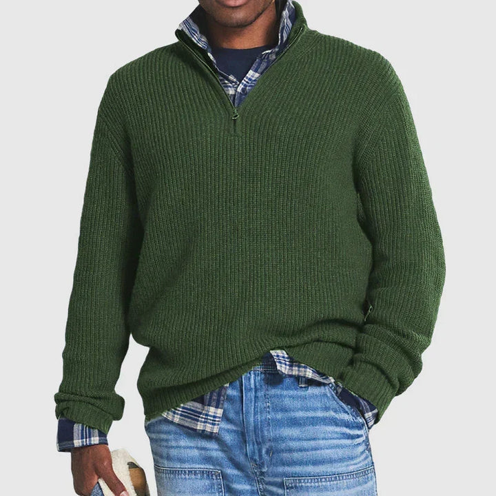 Geribbelde Wollen Pullover met Kwart Rits