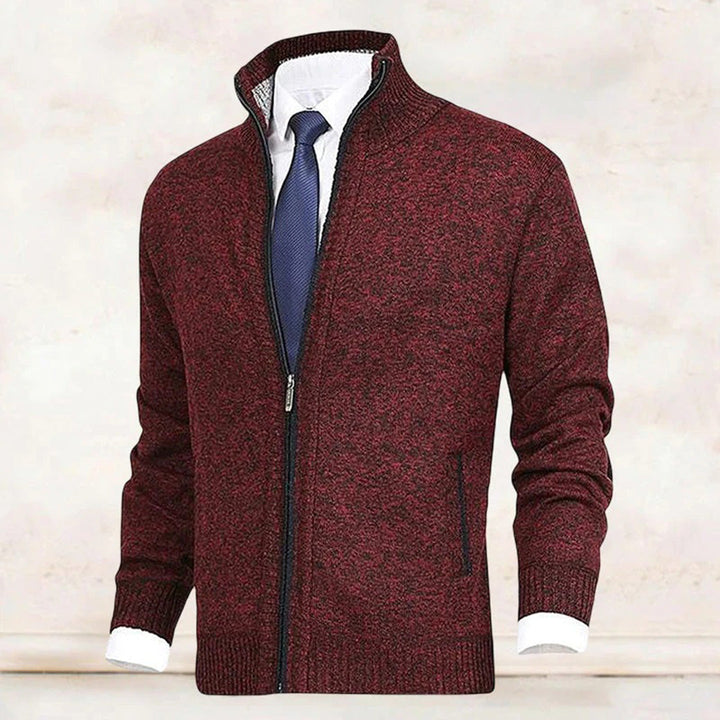 Heren Gebreide Sweater met Rits en Staande Kraag