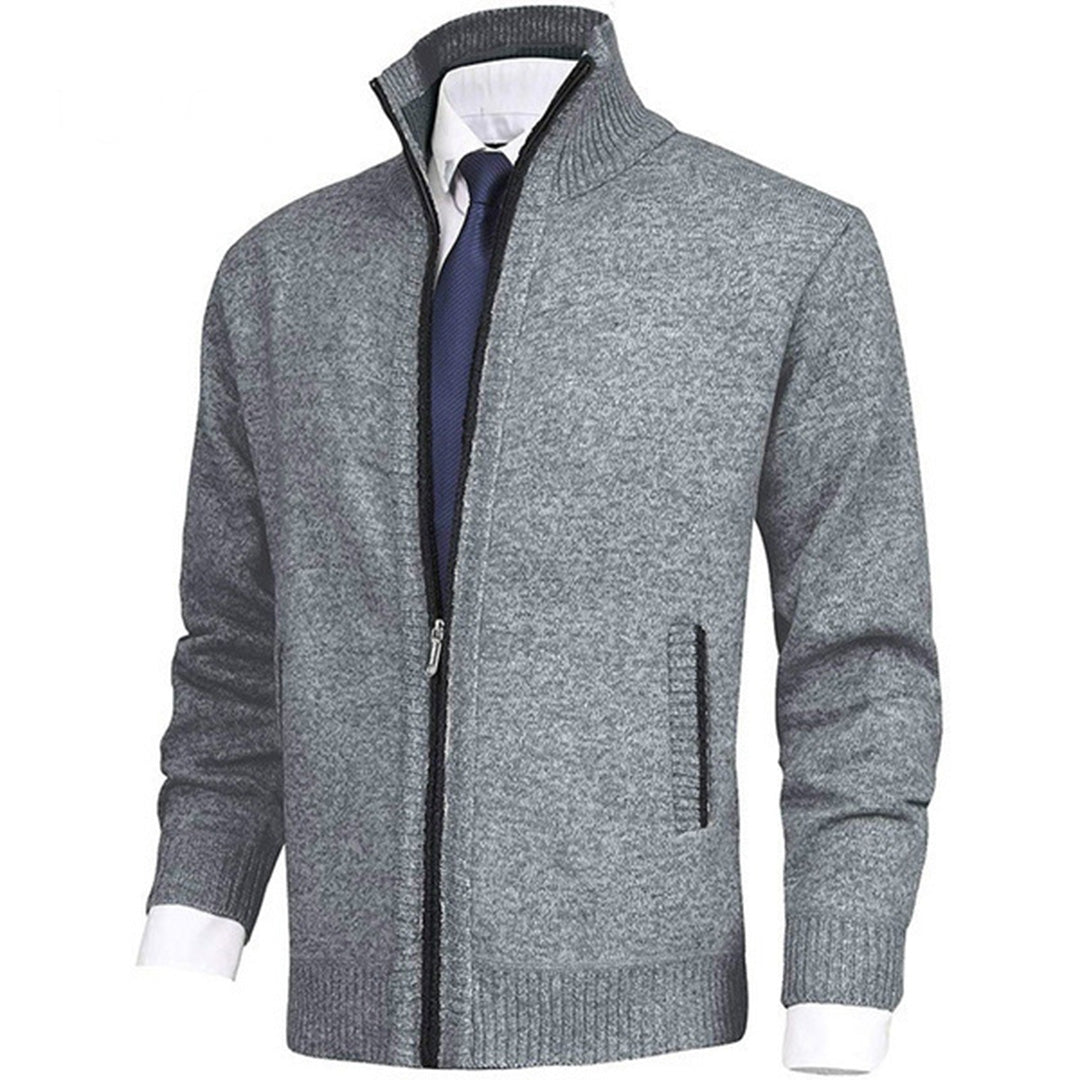 Heren Gebreide Sweater met Rits en Staande Kraag