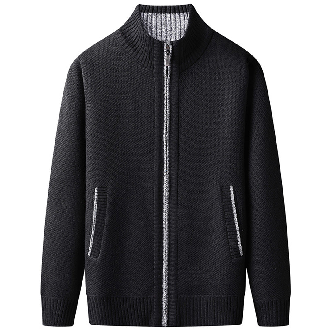 Heren Gebreide Sweater met Rits en Staande Kraag