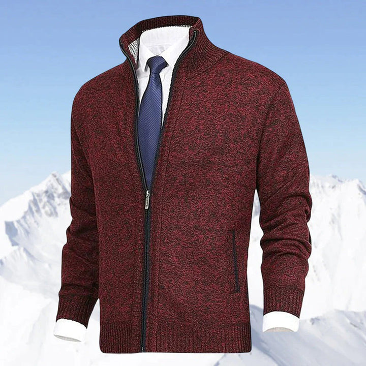 Heren Gebreide Sweater met Rits en Staande Kraag