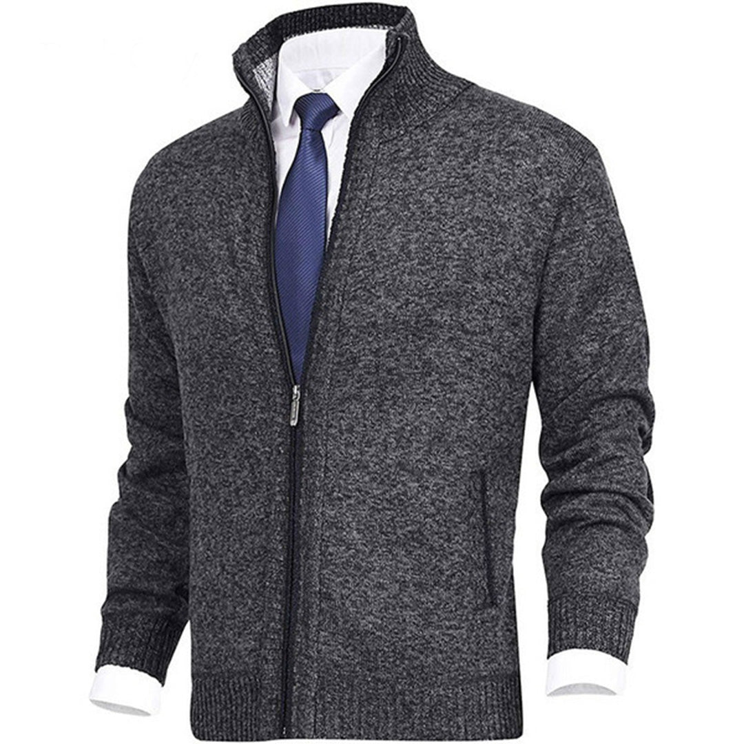 Heren Gebreide Sweater met Rits en Staande Kraag