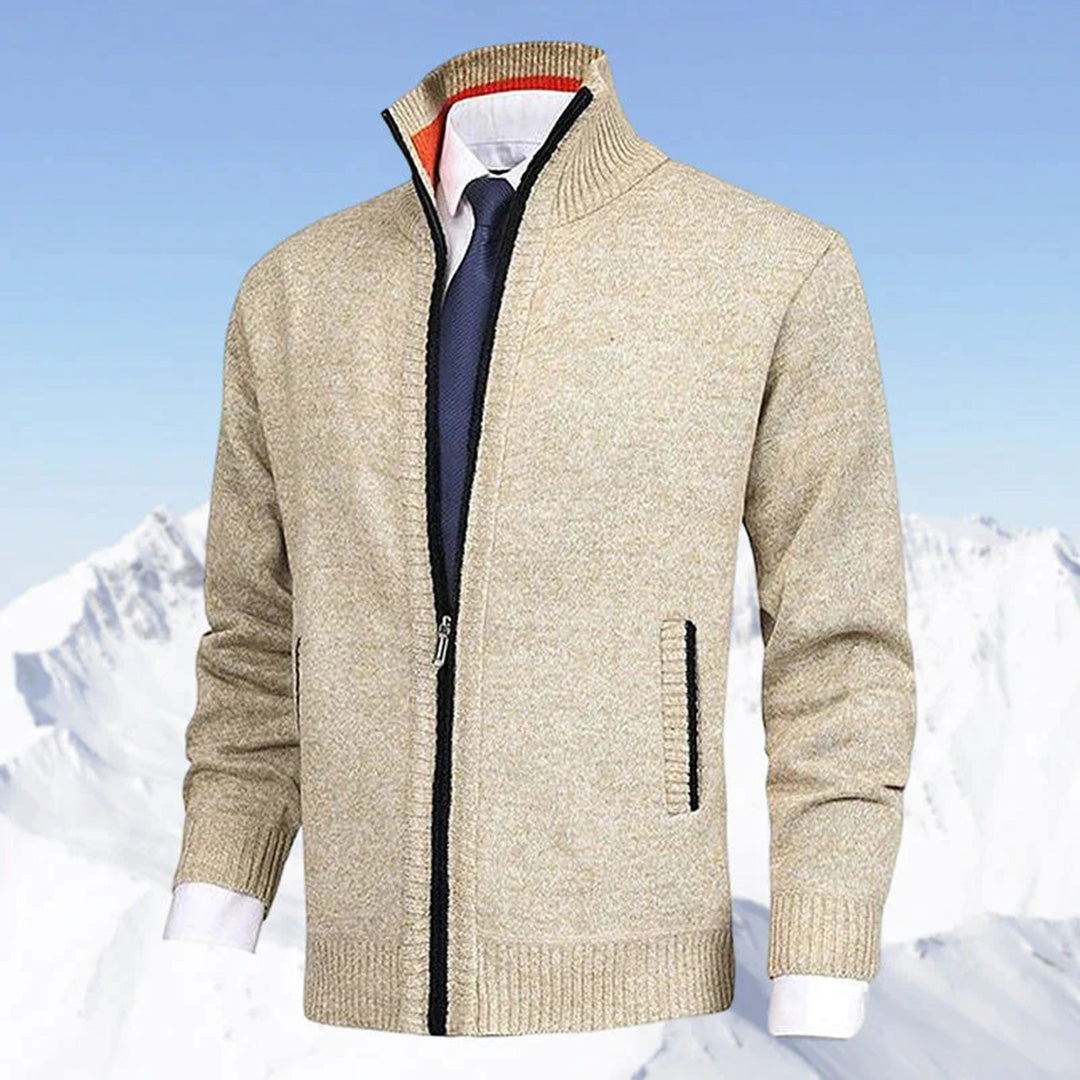 Heren Gebreide Sweater met Rits en Staande Kraag