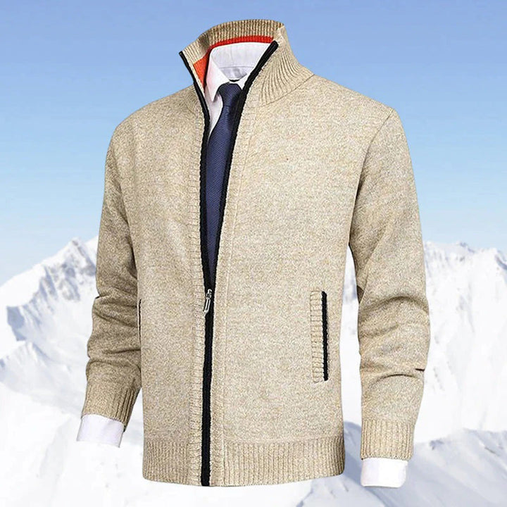 Heren Gebreide Sweater met Rits en Staande Kraag
