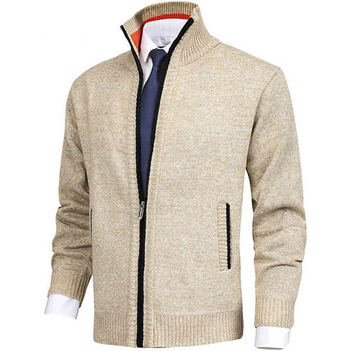 Heren Gebreide Sweater met Rits en Staande Kraag