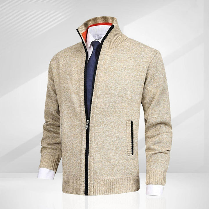 Heren Gebreide Sweater met Rits en Staande Kraag