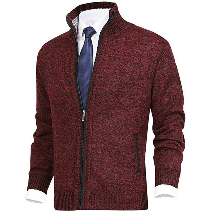 Heren Gebreide Sweater met Rits en Staande Kraag